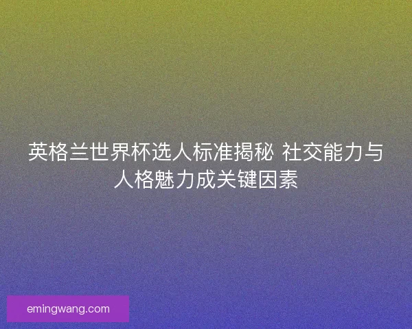 英格兰世界杯选人标准揭秘 社交能力与人格魅力成关键因素